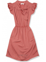 Tehlovočervené retro bodkované šaty s mašľou