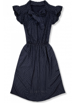 Tmavomodré retro bodkované šaty s mašľou