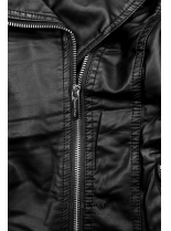 Čierna koženková bunda s kožušinovým golierom