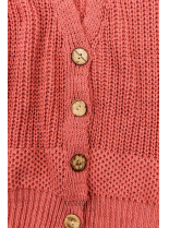 Koralový pletený sveter na gombíky