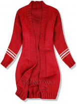 Červený sveter s pásikmi na rukávoch