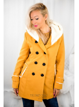 Horčicovožltý zimný kabát s plyšovou podšívkou