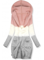 Pletený sveter s kapucňou ružová/biela/sivá