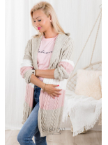 Béžový pletený sveter s kapucňou