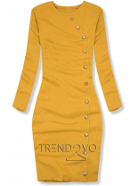 Mustard strečové šaty s dekoratívnymi gombíkmi