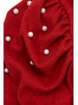 Červené elegantné šaty s perličkami