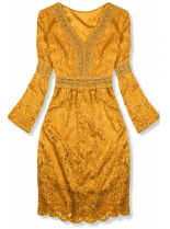 Mustard elegantné čipkované šaty