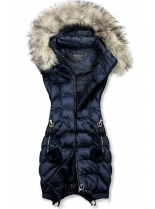 Tmavomodrá predĺžená zimná bunda/vesta