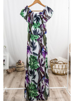Fialovo - zelené maxi šaty s kvetinovou potlačou