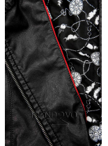 Čierna koženková bunda so vzorovanou podšívkou