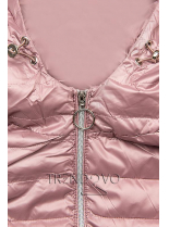 Ružová jarná prešívaná bunda s kapucňou