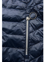 Tmavo-modrá jarná prešívaná bunda s kapucňou