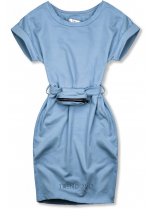 Baby blue basic šaty s malou taškou v páse