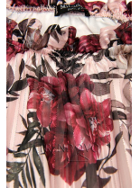 Svetloružové kvetinové šaty so stuhou v páse