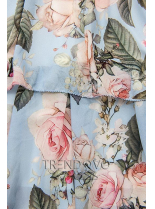 Bledomodré kvetinové šaty s volánmi a čipkou