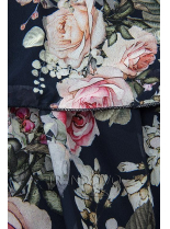 Tmavomodré kvetinové šaty s volánmi a čipkou