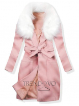 Ružový jesenný kabát s kožusinovým lemom