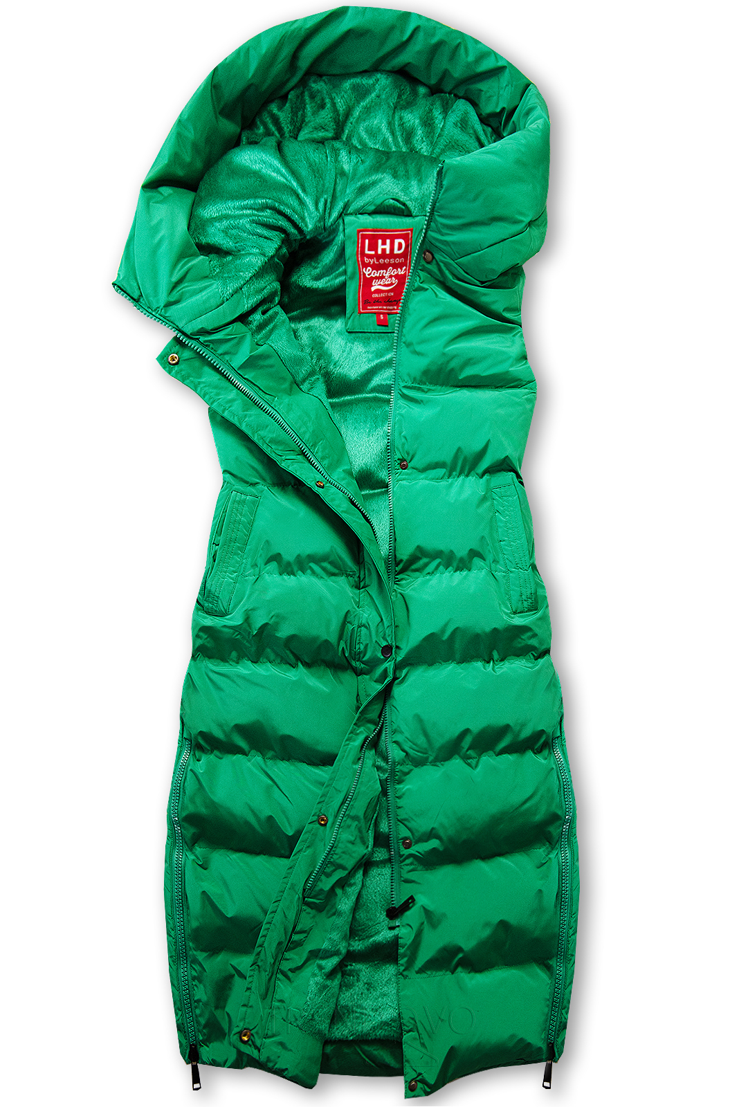 Zelená dlhá prešívaná vesta