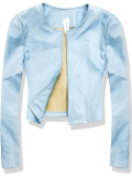 Baby blue krátke koženkové sako 8018