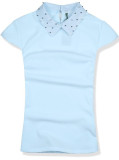 Baby blue top s perlovým golierom