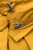 Žltá/modrá basic jarná parka s kapucňou