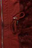 Červenohnedá parka s plyšom a kožušinou