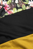 Mustard/čierna kvetinová mikina