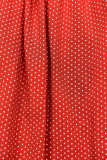 Červené retro bodkované šaty s mašľou