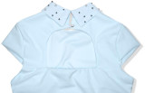 Baby blue top s perlovým golierom