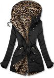 Čierna obojstranná parka s leopardím vzorom