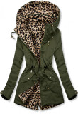 Khaki obojstranná parka s leopardím vzorom