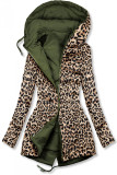 Khaki obojstranná parka s leopardím vzorom