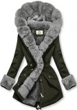 Khaki parka so sivým kožušinovým lemom