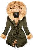 Khaki parka s béžovou kožušinovou podšívkou