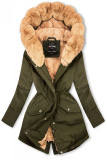 Khaki parka s béžovou kožušinovou podšívkou