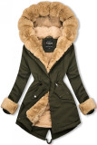 Khaki parka s odnímateľným kožušinovým lemom