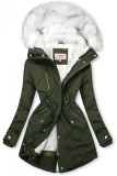 Khaki-biela parka na zimu