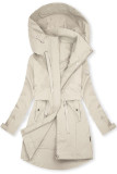 Ecru jarná parka s veľkou kapucňou