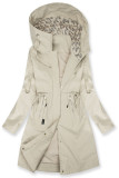 Predĺžená parka s potlačou v kapucni ecru