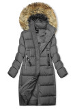 Sivá dlhá zimná bunda s kožušinou